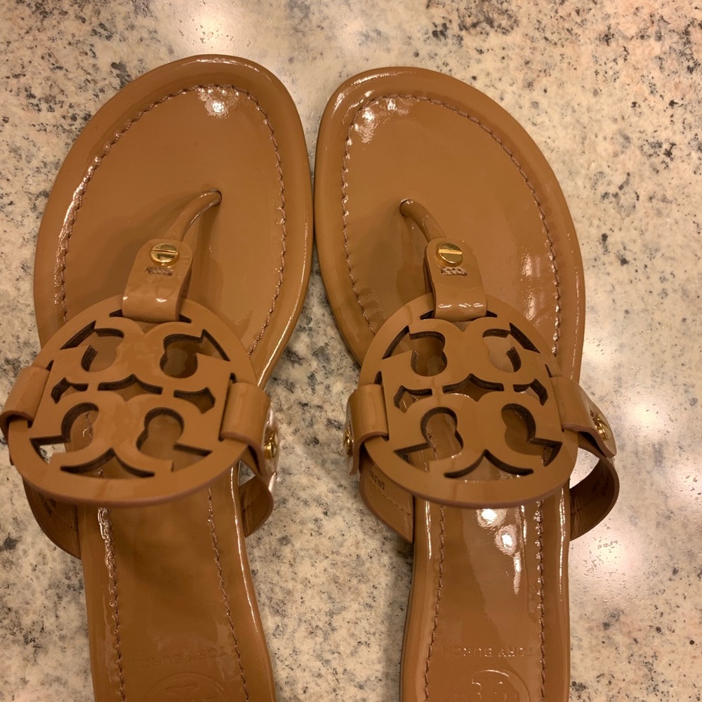 Tory Burch Miller Sand Patent Leather Sandals